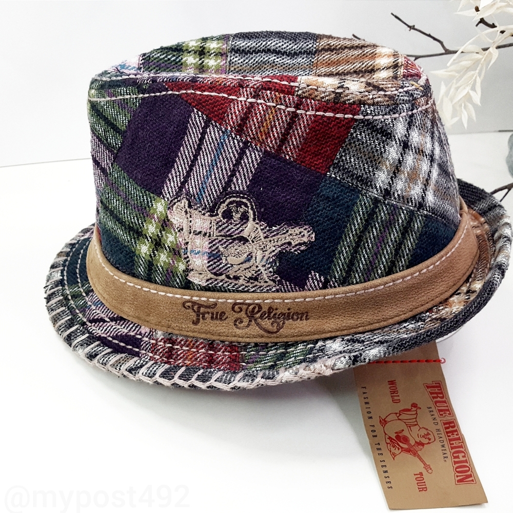 NWT💥True Religion🍂Rare! Plaid Fedora Hat| Wool Blend Multicolor